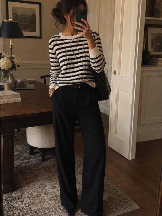 LOFT Sweaters - LOFT Black & White Striped Knit Sweater